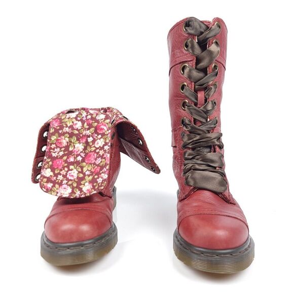Dr. Martens Pink TRIUMPH 1914 W Ribbon Lace Leather Fold Down Boots 6 90s Grunge